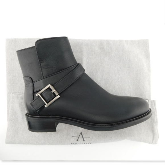 New AQUATALIA Black Leather Buckled Strap Weatherproof Bootie 7.5 - Picture 3 of 8